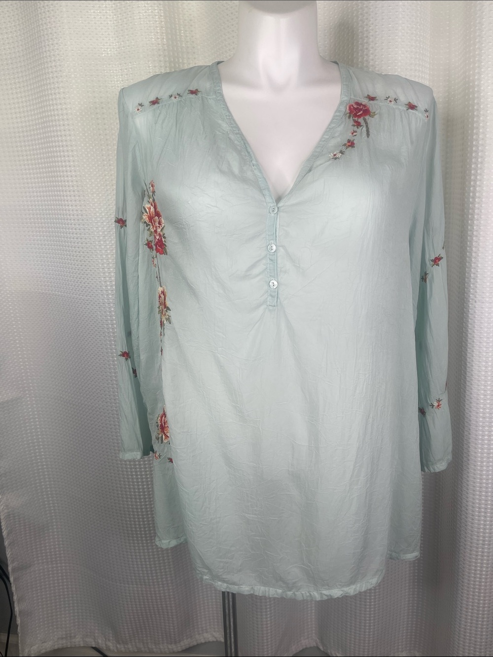 Johnny Was Floral Embroidered Blouse Tunic Top Lightweight Boho Sz 2X